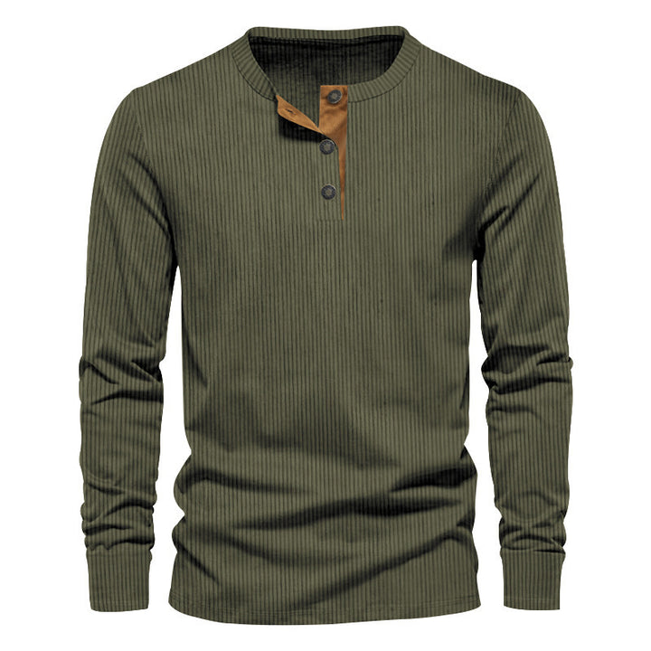 Men's Long Sleeve Henley Shirt with Textured Design and Practical Buttons Lisslune