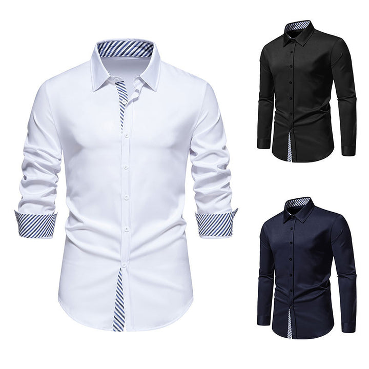Men's Long Sleeve Shirt with Modern Contrast Design Lisslune