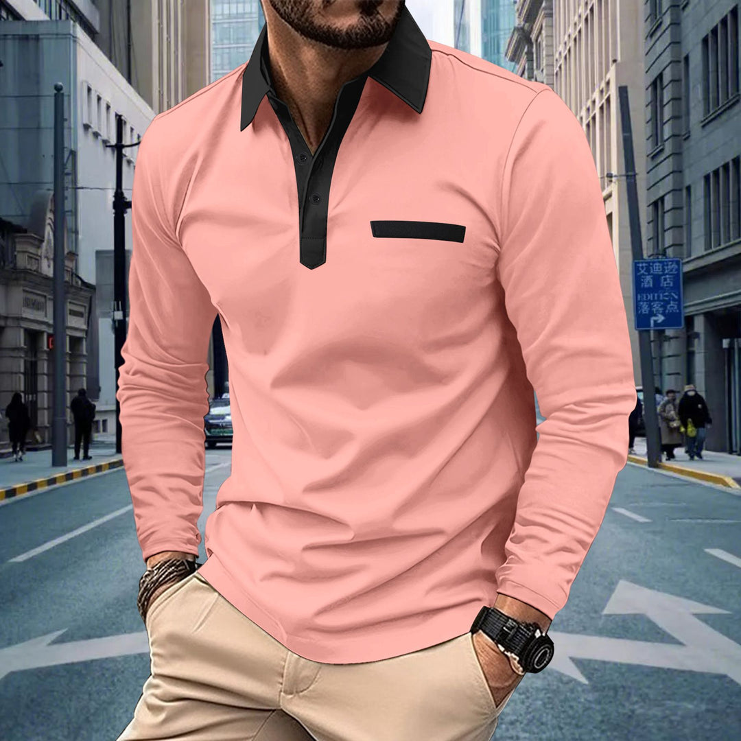 Men's long sleeve polo shirt with modern stand-up collar and sophisticated contrast design Lisslune