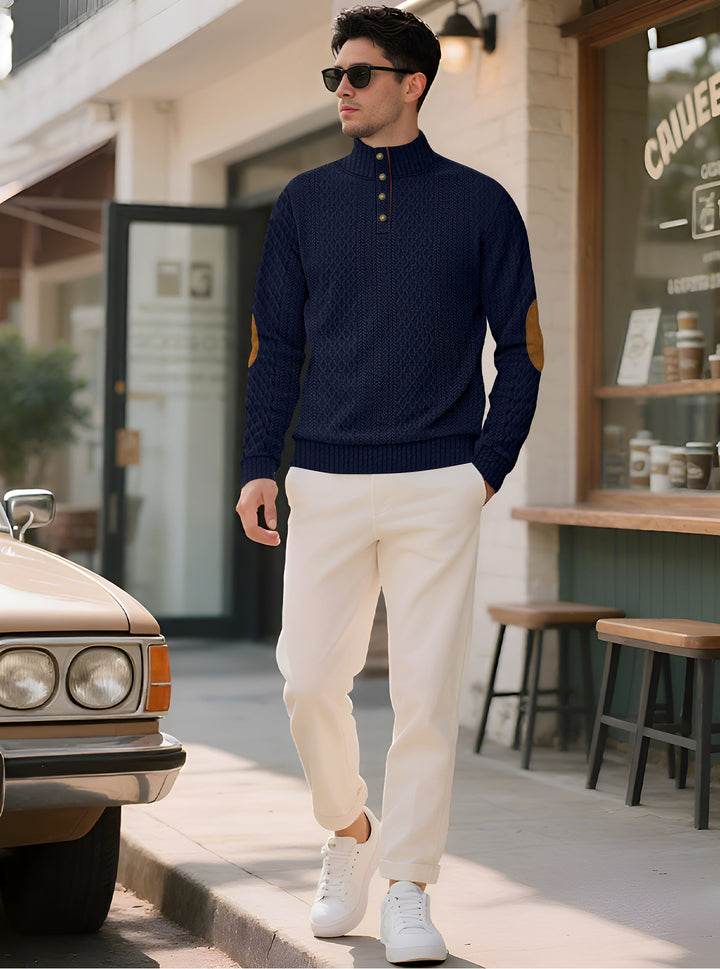 Men's knitted sweater with high collar and elegant button placket Lisslune
