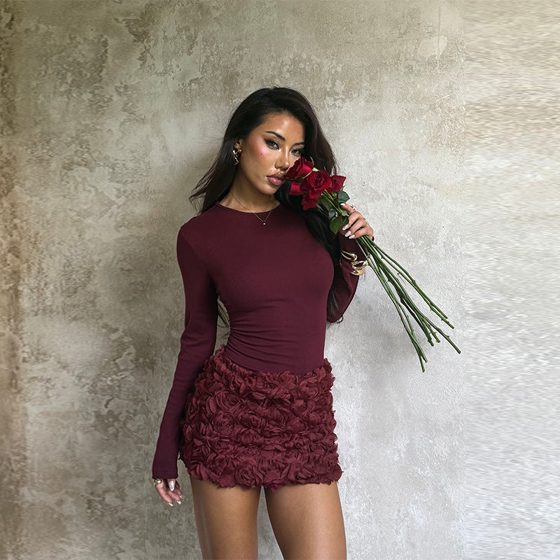 Ladies elegant mini dress with floral rose design and long sleeves Lune London