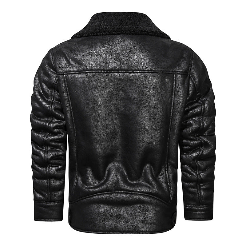 Men's leather jacket with warm fleece lining and practical pockets Lisslune
