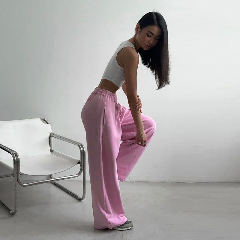 Women's comfortable leisure pants with elastic waistband and wide cut Lune London