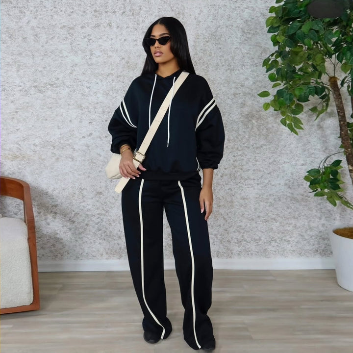 Women's sporty loungewear set with rolled sleeves and side stripes Lisslune