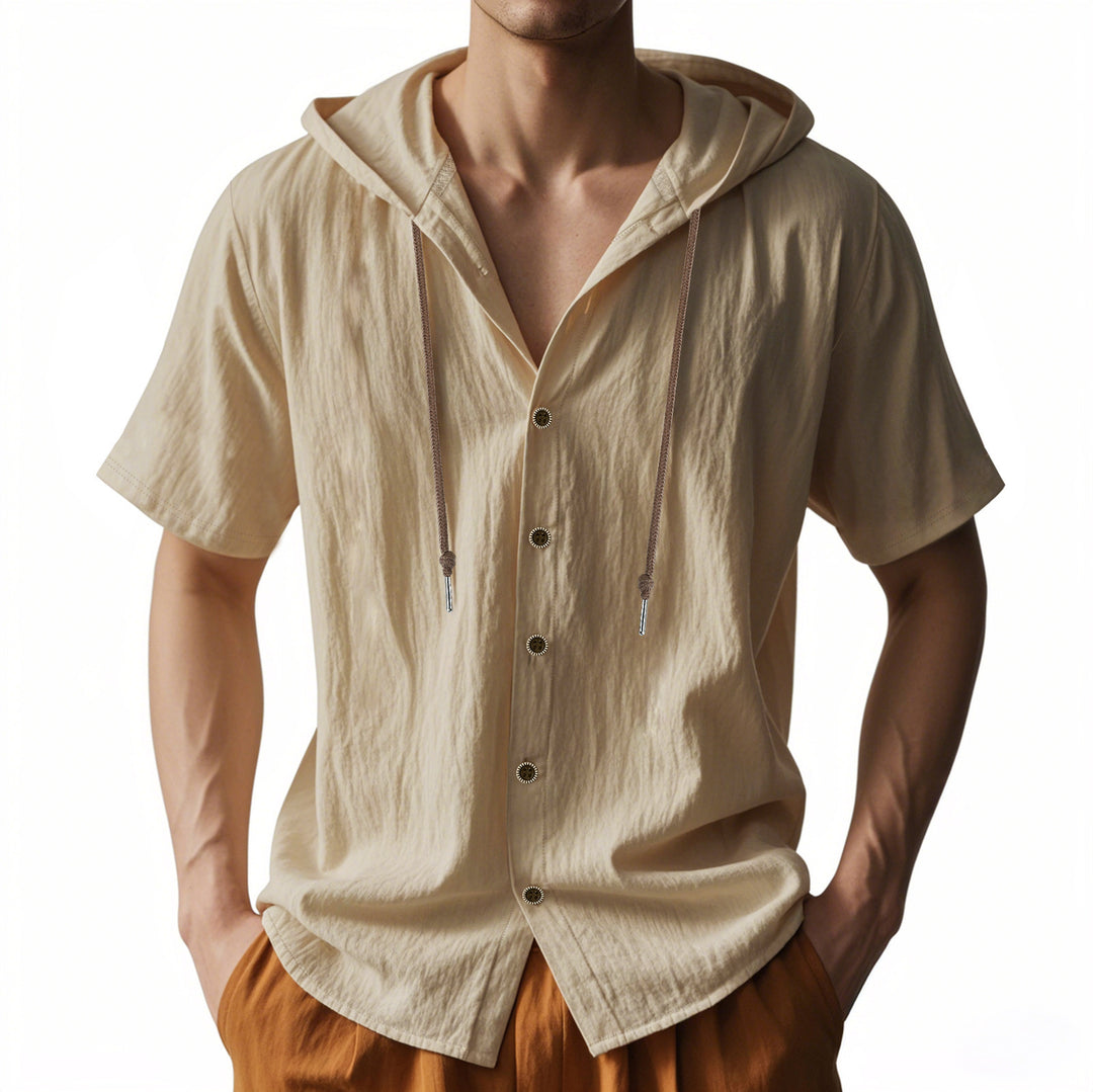 Men's casual short sleeve shirt with hood and button details Lisslune