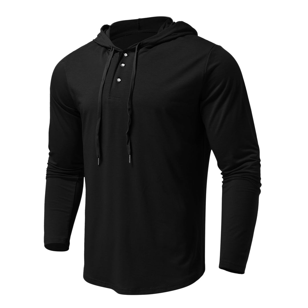 Men's Long Sleeve Hoodie with Button Placket and Athletic Fit Lisslune