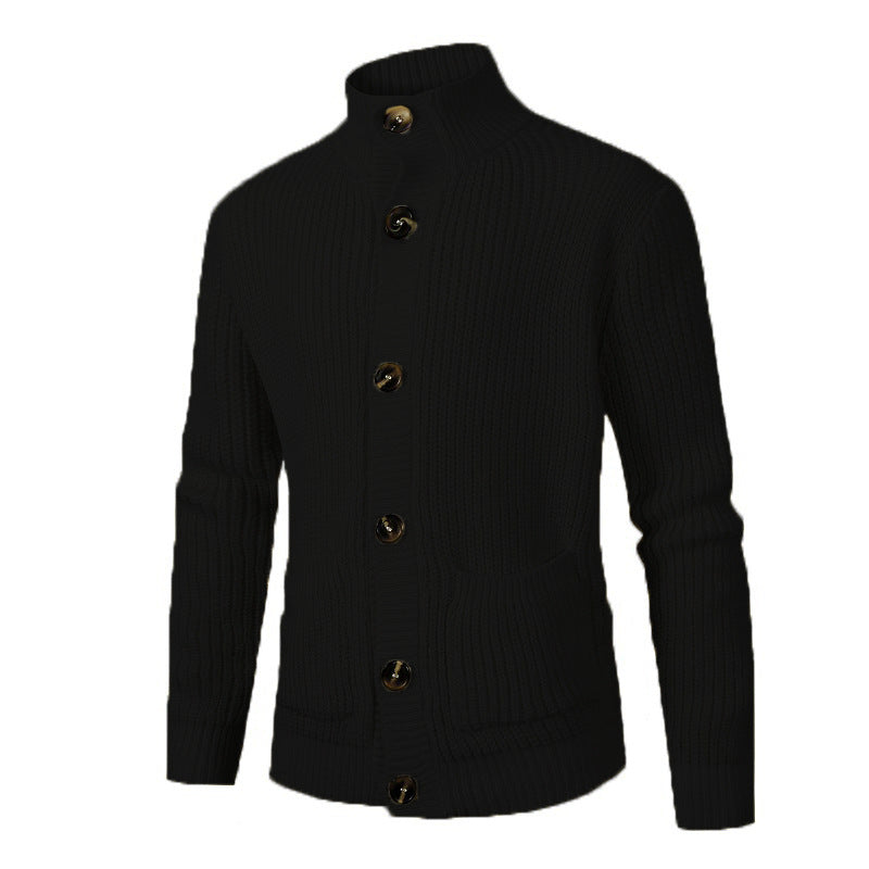 Men's fashionable knitted cardigan with high collar and button details Lisslune