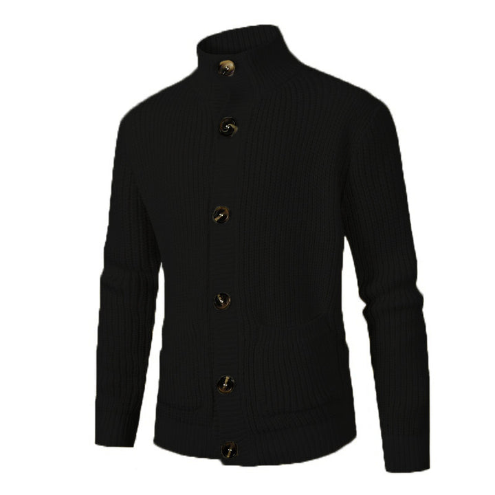 Men's fashionable knitted cardigan with high collar and button details Lisslune