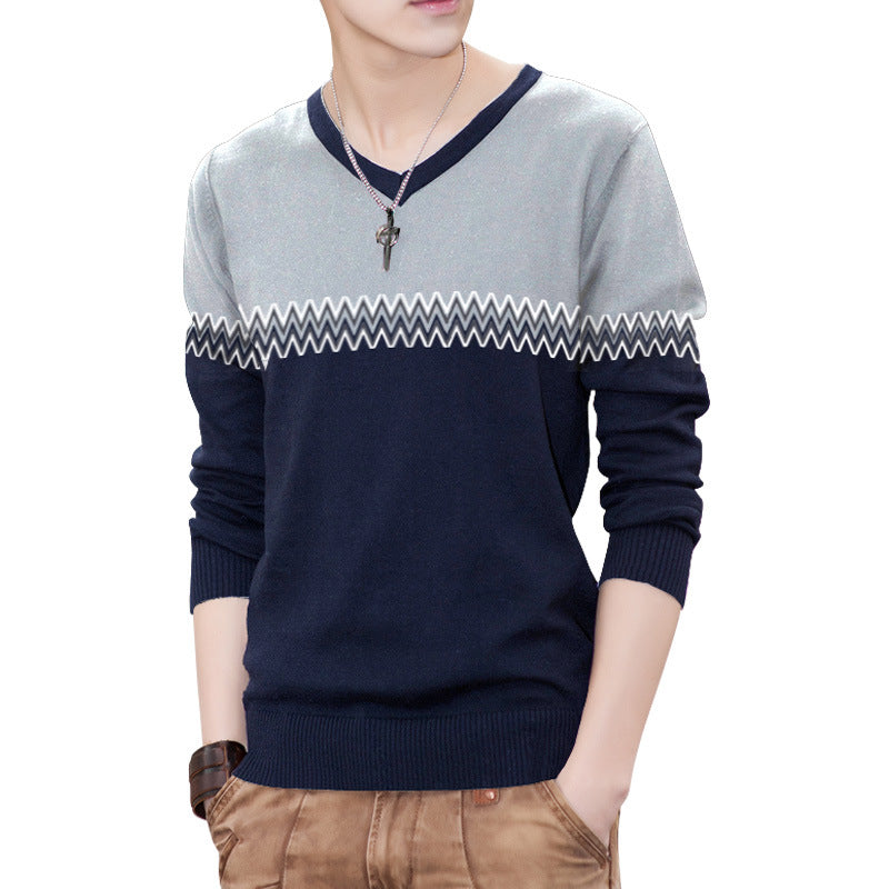 Men's fashionable V-neck pullover with elegant zigzag pattern Lisslune