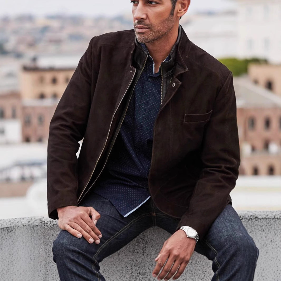 Men's suede jacket in classic cut with stand-up collar and practical pockets Lisslune