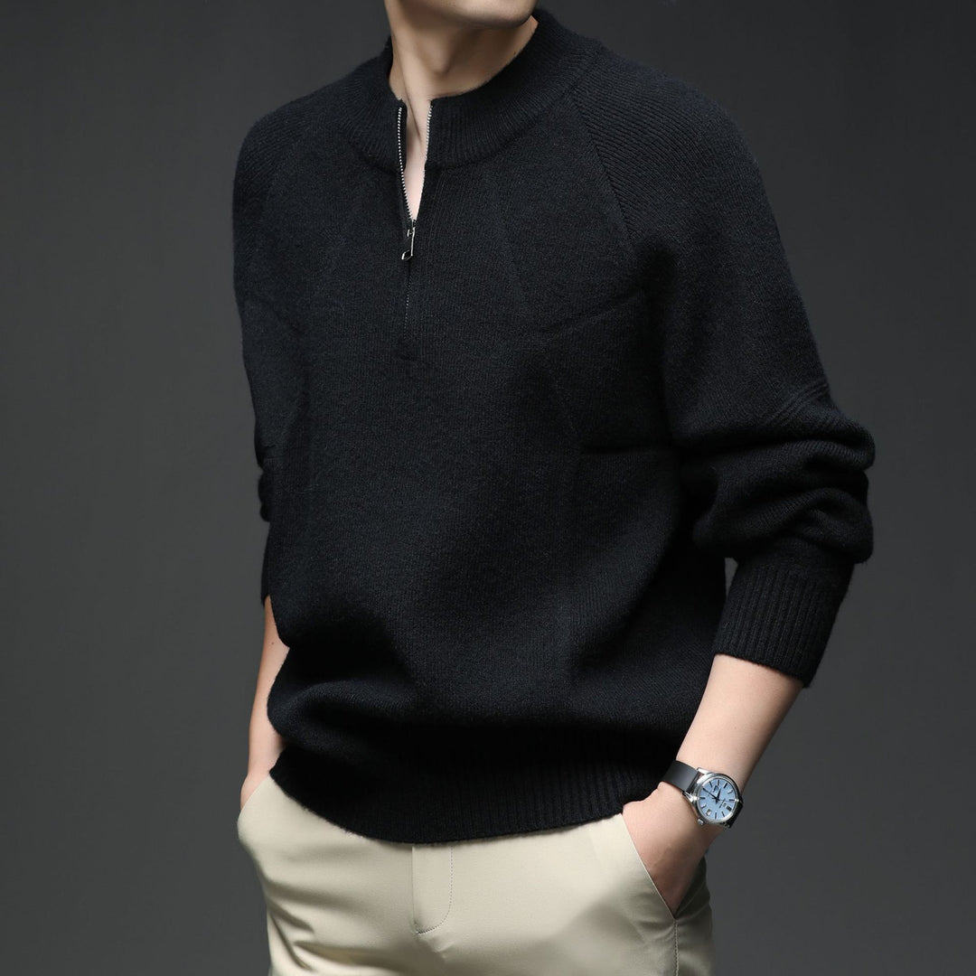 Men's Knit Pullover with Half Zipper and Textured Design Lisslune