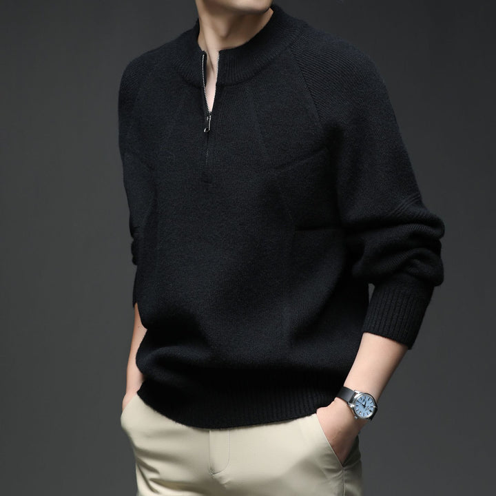 Men's Knit Pullover with Half Zipper and Textured Design Lisslune