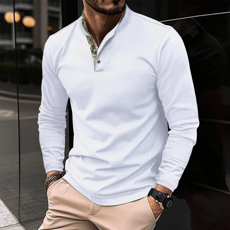 Men's long-sleeve shirt with fashionable stand-up collar and unique check pattern Lisslune