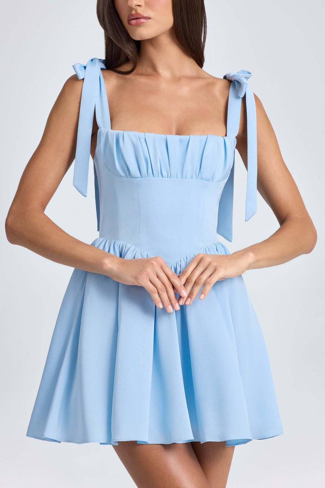 Women's Playful Short Dress with Delicate Bow Straps and Gathered Skirt