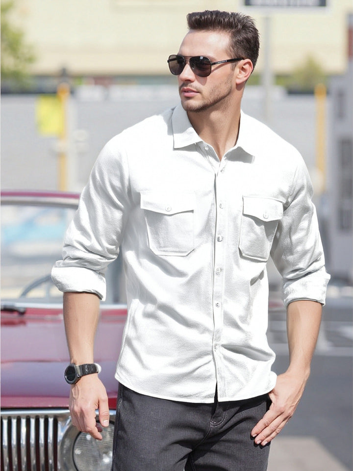 Men's Casual Long Sleeve Shirt with Practical Chest Pockets and Modern Cut Lisslune