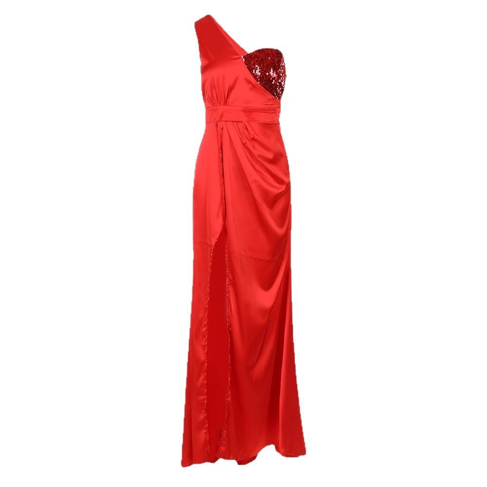 Ladies Glamorous Evening Dress with Asymmetrical Design and Shimmering Sequins Lisslune