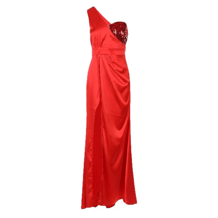 Ladies Glamorous Evening Dress with Asymmetrical Design and Shimmering Sequins Lisslune
