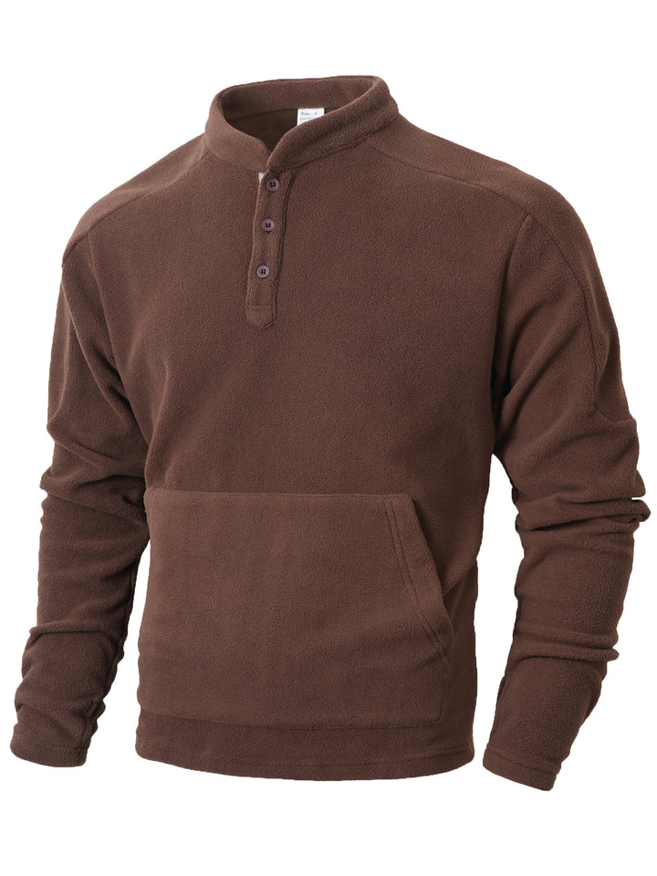 Men's fleece pullover with button placket and practical kangaroo pocket Lisslune