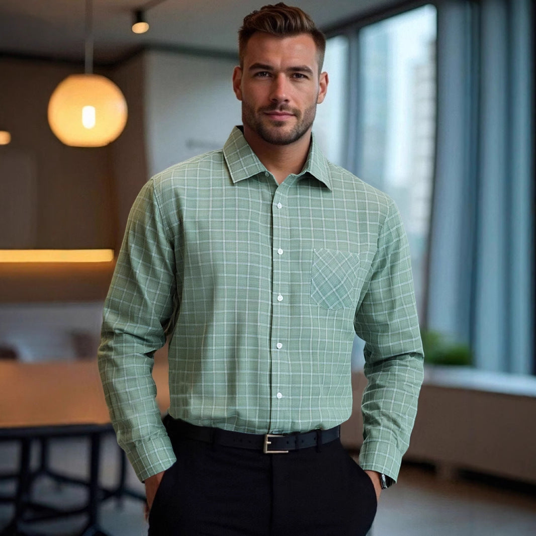 Men's modern checked long sleeve shirt with chest pocket Lisslune