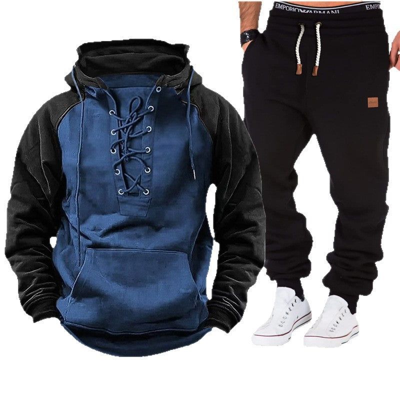 Men's casual hoodie with braided lace closure and comfortable joggers Lisslune