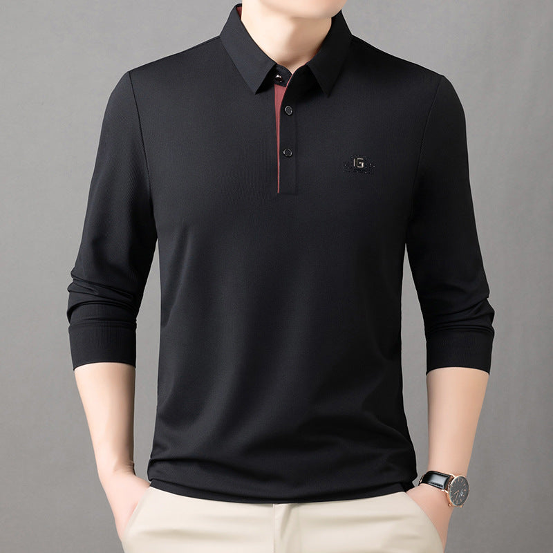 Men's Breathable Long Sleeve Polo Shirt with Modern Collar Lisslune