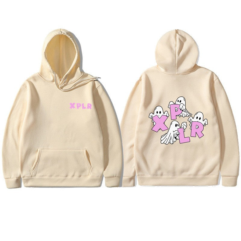 Women's hooded sweatshirt with creative ghost motif and kangaroo pocket Lisslune