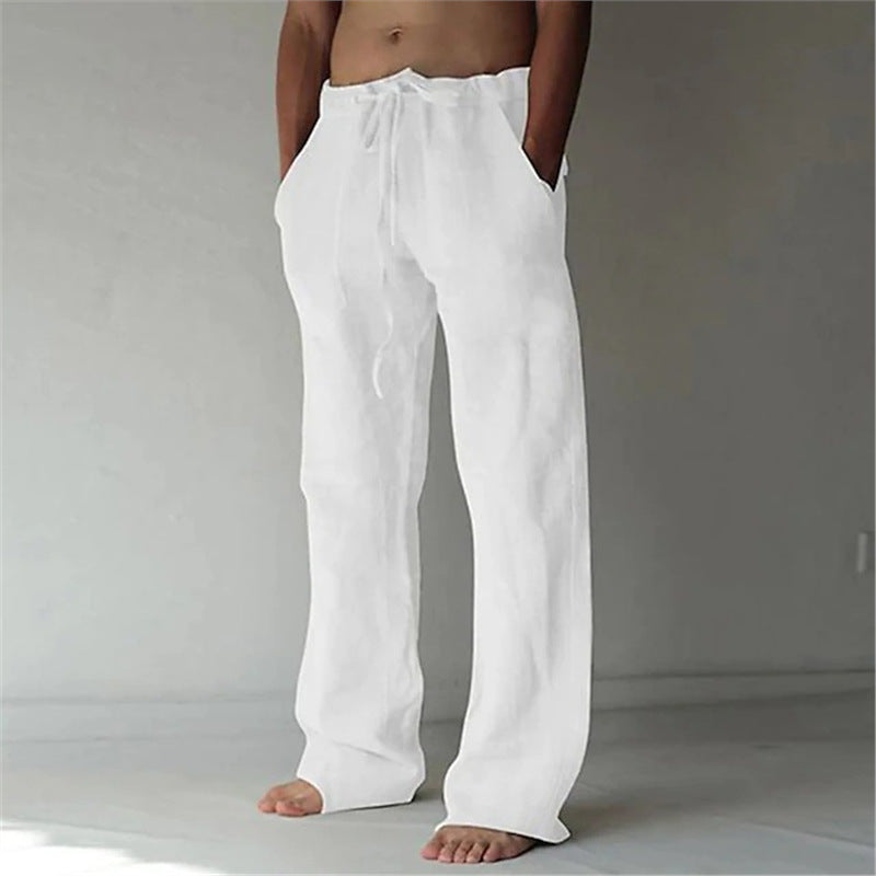 Men's casual linen pants with adjustable waistband and side pockets Lisslune