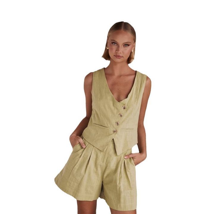 Women Casual Two-Piece with Short Sleeve Blouse and Shorts Lune London