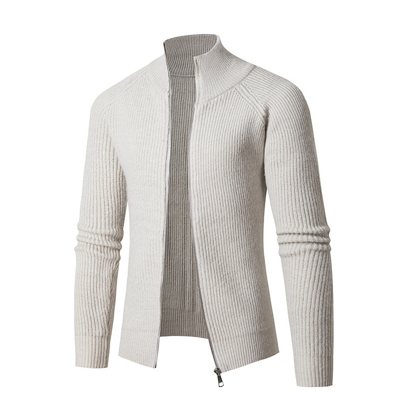Men's cardigan with high collar and fine rib structure Lisslune