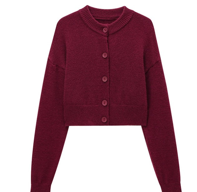 Women's Short Cardigan with Button Placket and Elegant Round Neckline Lisslune
