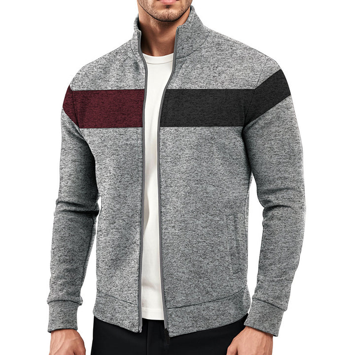 Men's sporty stand-up collar sweater with contrasting color areas and high-quality cotton Lisslune