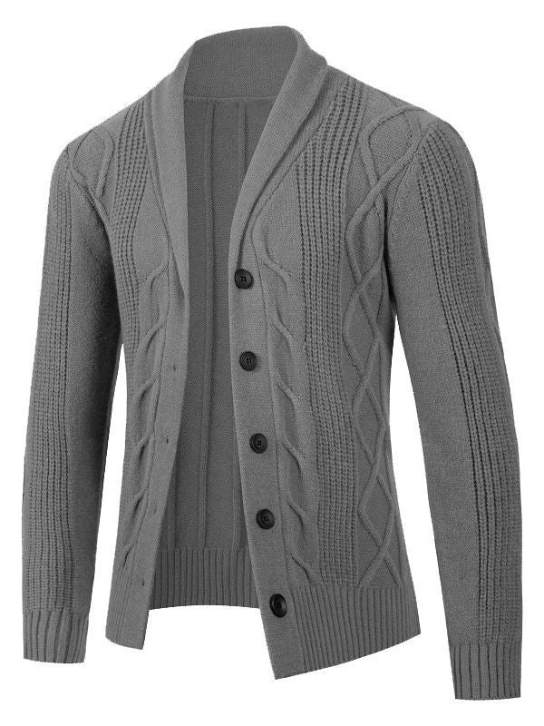 Men's fashionable cardigan with high collar and decorative cable design Lisslune