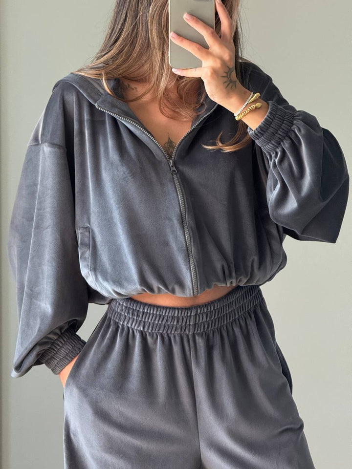 Women's velvety tracksuit with voluminous sleeves Lisslune