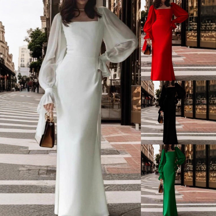 Ladies elegant maxi dress with puff sleeves and square neckline Lisslune