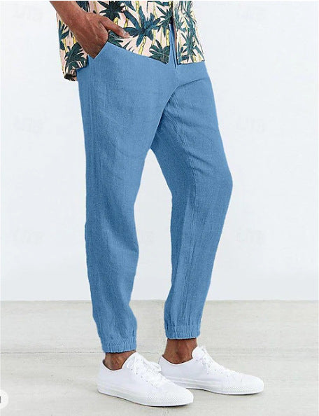 Men's Lightweight Summer Linen Pants with Elastic Waistband and Side Pockets Lisslune