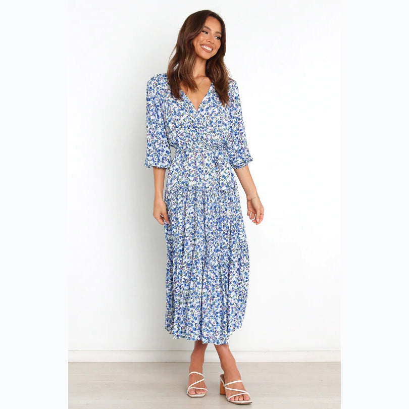 Women's Summer Maxi Dress with Open Décolleté and Floral Pattern Lune London