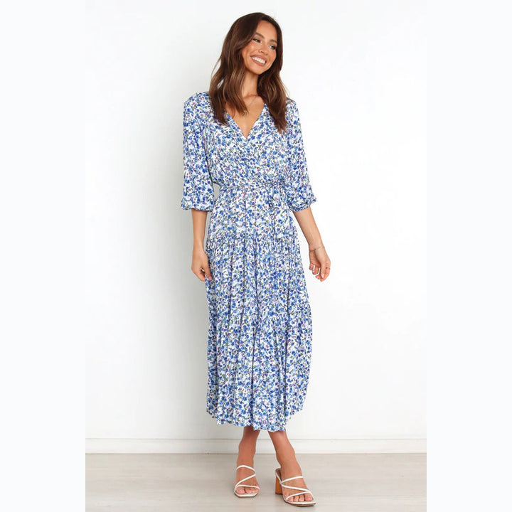 Women's Summer Maxi Dress with Open Décolleté and Floral Pattern Lune London