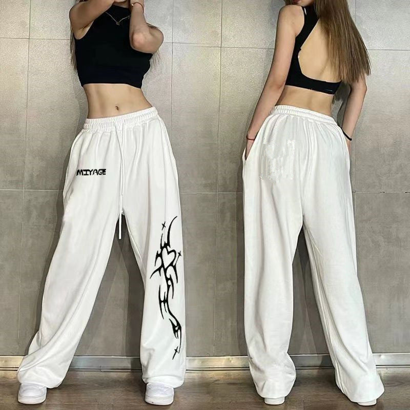 Women's casual leisure pants with a wide cut and striking graphic design Lisslune