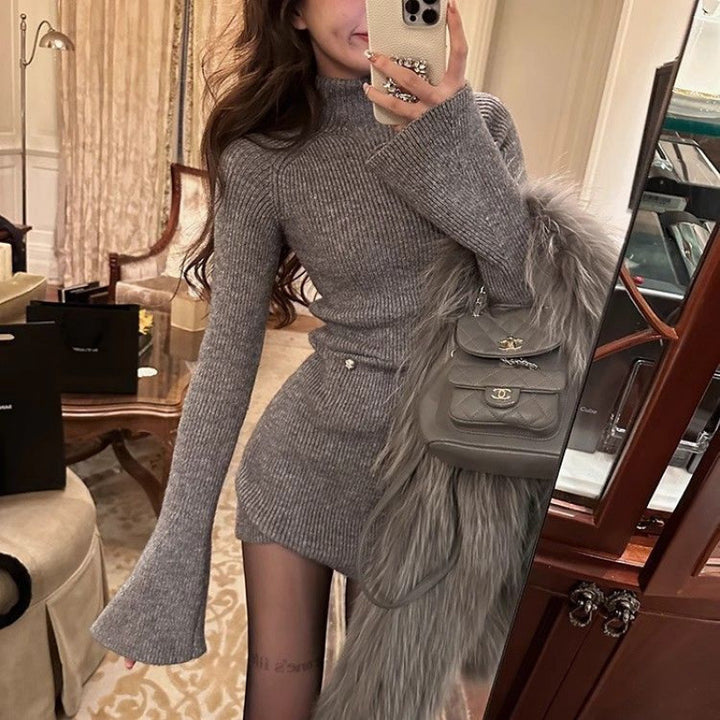 Women’s knitted dress with high collar and wide sleeves Lisslune