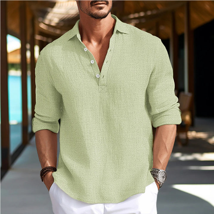Men's Casual Long Sleeve Shirt with Textured Fabric Lisslune