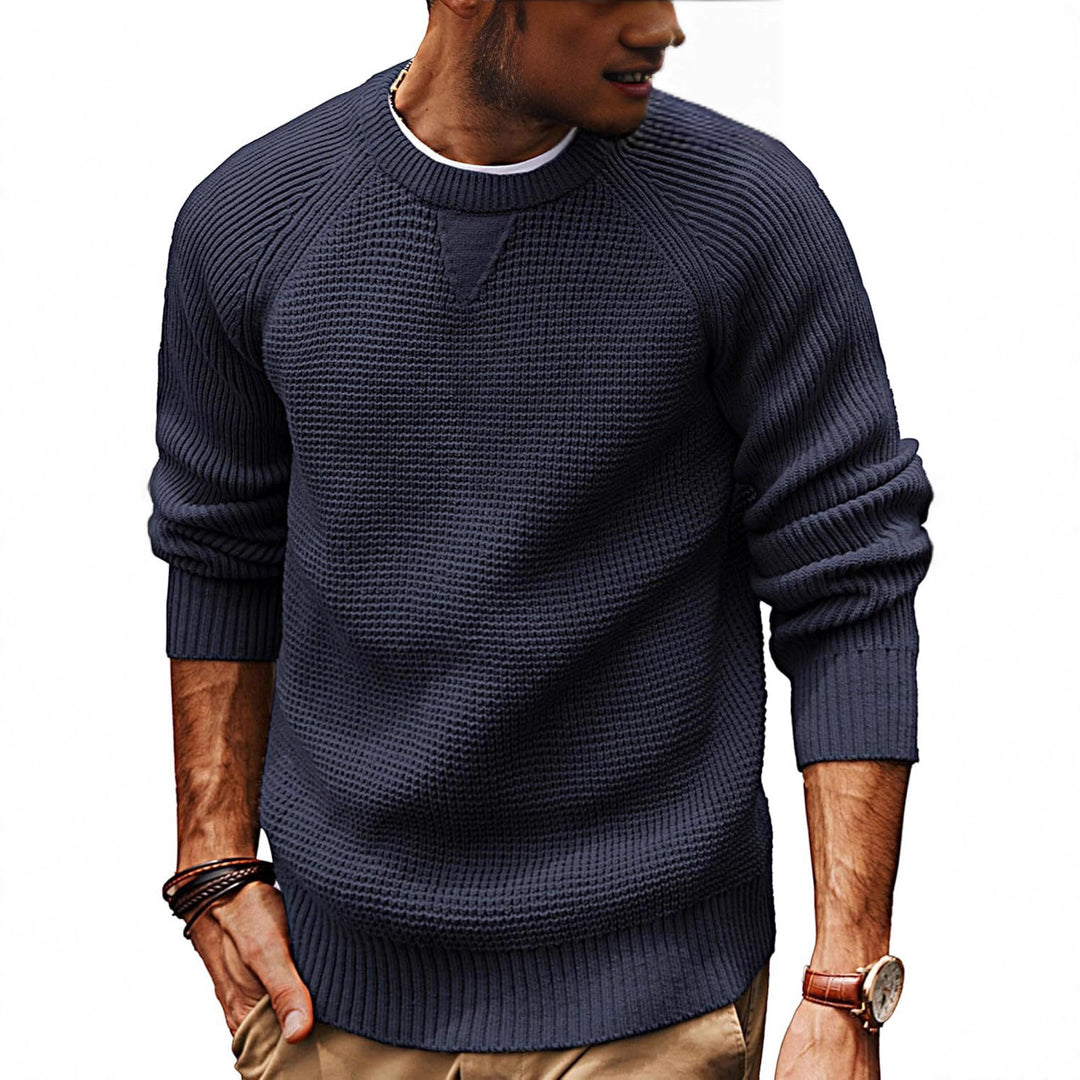 Men's casual knit sweater with textured fabric pattern and round neck Lisslune