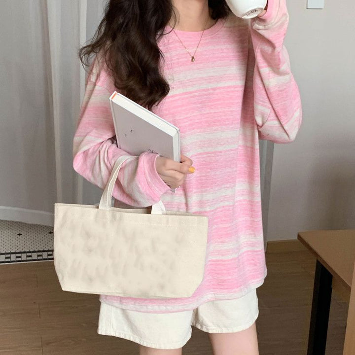 Ladies striped long sleeve shirt with a loose fit and soft materials