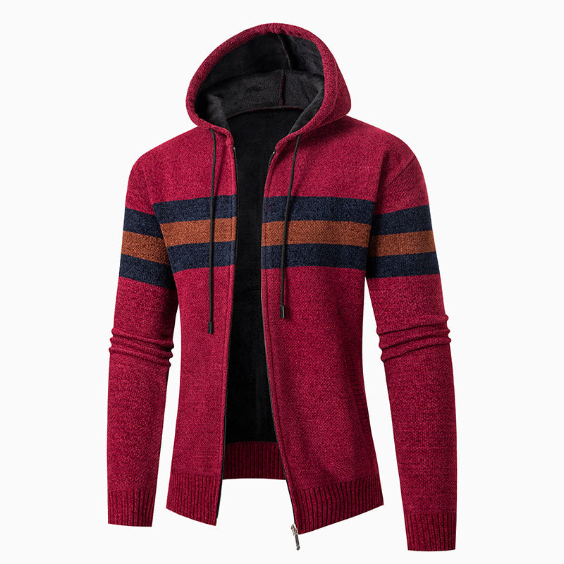 Men's casual hoodie cardigan with contrast stripes Lisslune