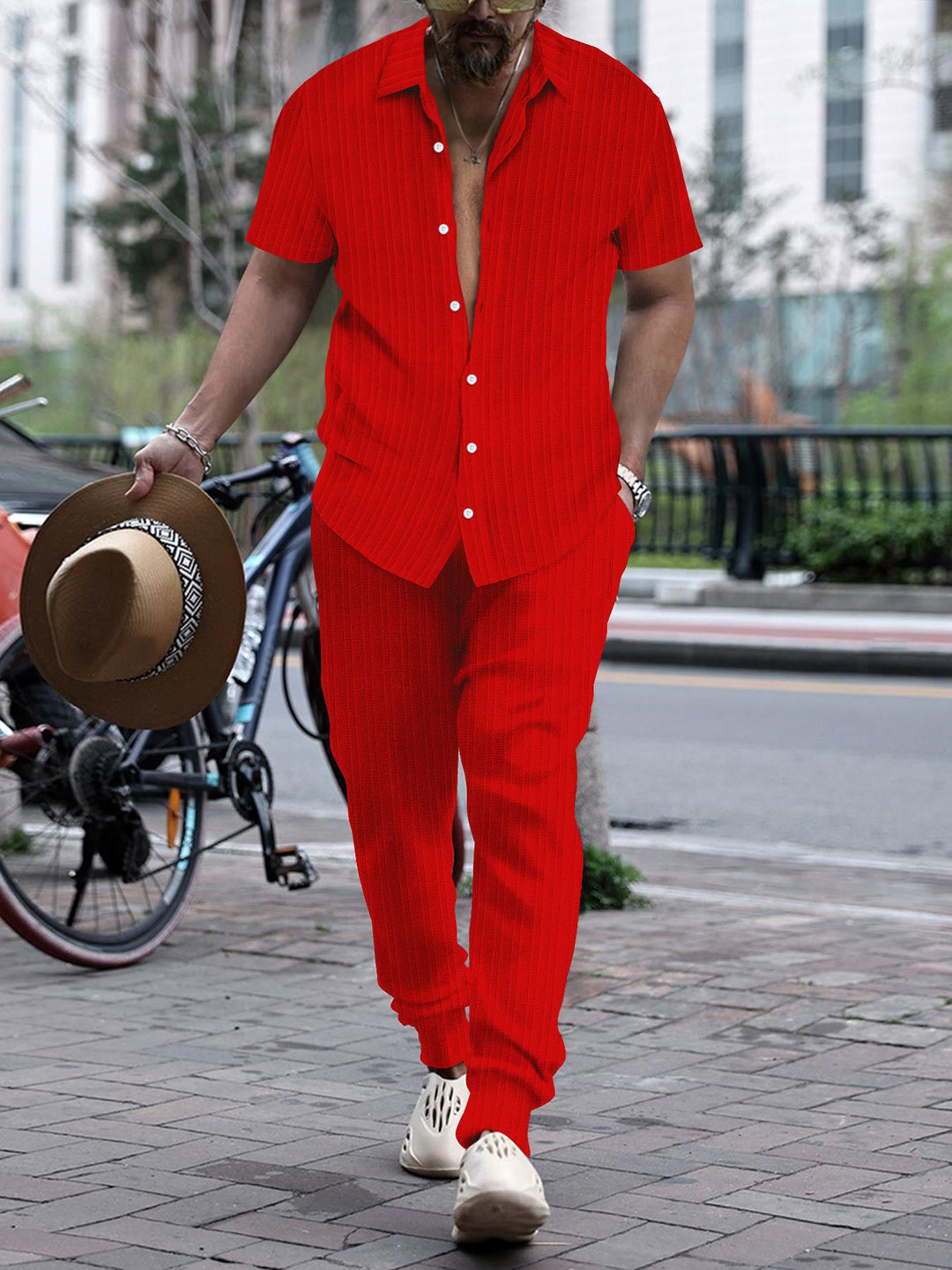 Men's casual short sleeve set with textured surface Lisslune