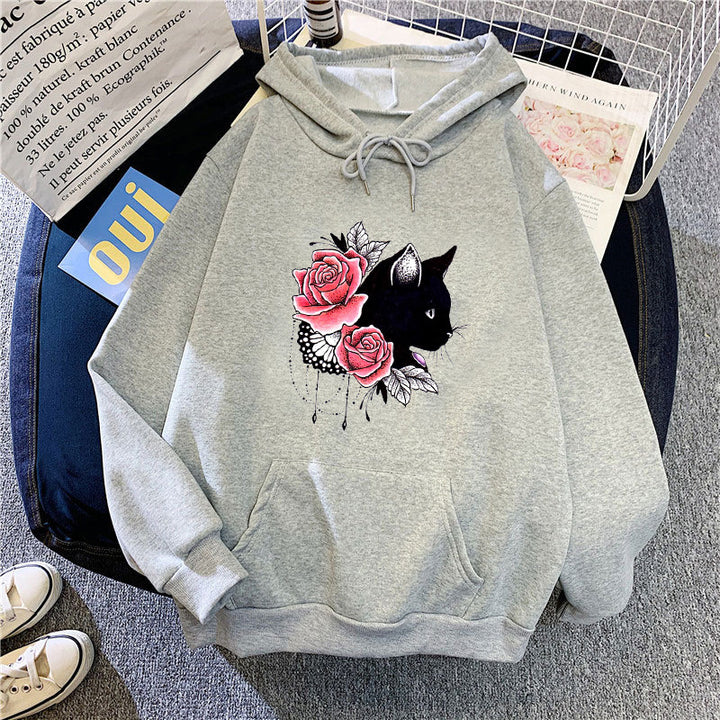 Women's hoodie with floral cat design Lisslune