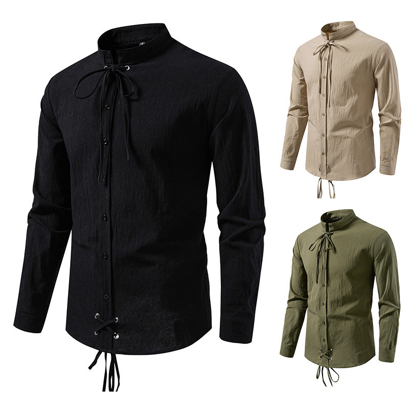 Men's Long Sleeve Shirt with Modern Drawstring Lisslune