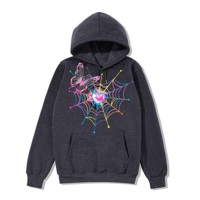 Women's hooded sweatshirt with artistic butterfly spiderweb motif Lisslune
