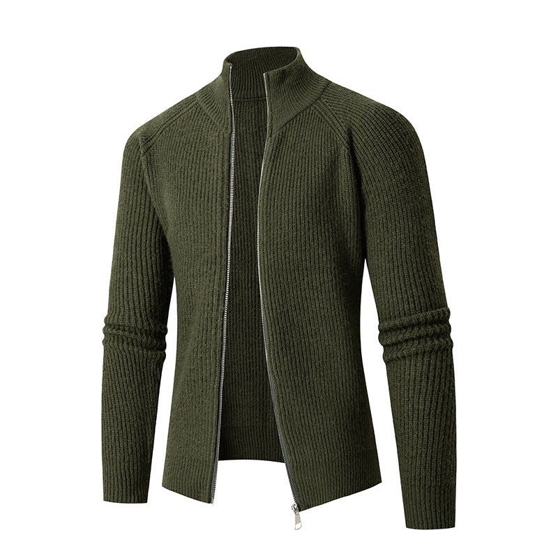 Men's cardigan with high collar and fine rib structure Lisslune