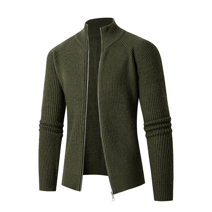 Men's cardigan with high collar and fine rib structure Lisslune