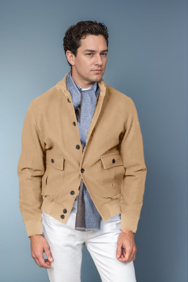 Men's fashionable transitional jacket with practical stand-up collar and functional zippered pockets Lisslune